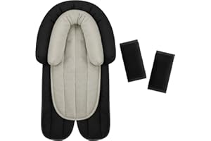 INFANZIA Upgraded Babybody Support & Strap Covers Set for Newborn Infant Toddler - Extra Soft Breathable Car Seat Insert Cushion Pad, Perfect for Carseats, Strollers, Swing (Black Set-Cotton)