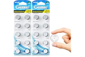 GutAlkaLi Blister 20 Piles Boutons AG13 LR44/LR1154/357 sans Mercure