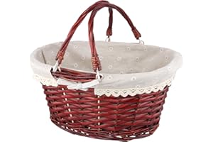 FUNSUEI Picknickkorb Weide, Weidenkorb mit Griff, Korb mit Futter, Klein Gewebter Korb für Aufbewahrung, Dekoration, 36 x 28 x 17 cm