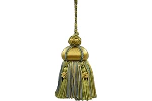 DÉCOPRO Elegant Hand-crafted 10cm (4") Key Tassel, 8.5cm (3 1/2") Loop, accented with Crown Tassels (Style# KTAX4) Seaside Green #LX04 (Yellow Green, Yellow Gold, Turquoise Blue) Individually Sold