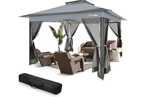 HOTEEL Garten pavillon 3x3m, Pop Up Pavillon Mit Moskitonetz, Wasserdicht Stabil Winterfest, Doppeldach Camping Pavillon, Faltpavillon mit Sandsack für Hinterhof, Partys, Rasen(Dunkelgrau)