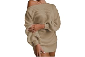OIUHJN Strickkleid Damen Langarm Women's Pulli Lange Ärmel Ab Der Schulter Lässige Lose Pullover-Oberteile In Fester Farbe Winterkleid Damen Elegant Pulloverkleid A-Linie Sweatkleid Lässig Minikleid