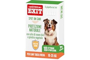 GENERICO Natural Exit - Spot On Antiparassitario Naturale Per Cani, 5 Pipette Richiudibili Lunga Durata, Protegge Da Parassiti, Zecche, Pulci, Pidocchi (10-25 Kg - Taglia Media)