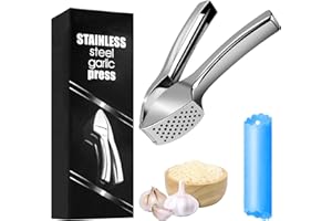 THKO Neue Premium Knoblauchpresse und Silikonschäler,Stylische Zinklegierung Garlic Press Spülmaschinenfest,Silber Knoblauch Crusher Küchenhelfer,Extra Stark & Strapazierfähig Handlich Leicht zu Reinigen