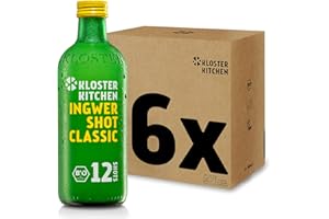 ‎KLOSTER KITCHEN Kloster Kitchen Bio Ingwer Shot Classic 12SHOTS 6 x 360 ml mit echten Ingwerstückchen I Ingwershot vegan I 12 Shots je Glasflasche I süß-scharf ohne Zusatzstoffe (inkl. 1,50€ EINWEG Pfand)
