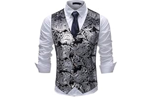 Allthemen Gilet Homme Classique Paisley Floral Jacquard Gilet Mariage Luxe Soirée Slim Fit Gilet de Costume pour Homme