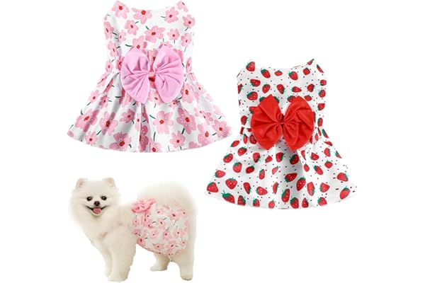 2 Pcs Dog Dress Female, Cute Princess Dog Dress for Small Dogs, Pink and Red Pet Clothes for Pomeranian, Shih Tzu, Maltese, Suitable for Pets Weighing 9-14 Pounds