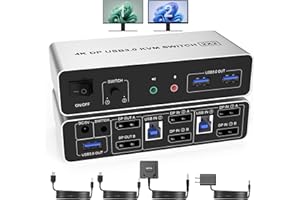 YEEMIE PRO USB 3.0 DisplayPort KVM Switch 2 PC 2 Monitor, 4K@60Hz Switch KVM DP KVM Switcher con 3 dispositivi USB come tastiera, mouse, Supportano la Replica e l'espansione del Display