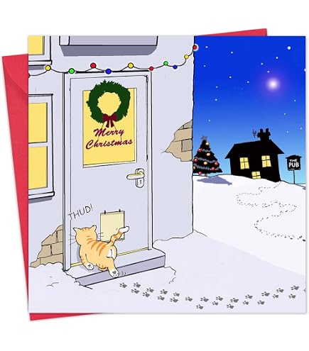 Twizler Weihnachtskarte Mit Katze & Weihnachtsbaum – Lustige Karte Merry Christmas, Inkl. Umschlag, Made In UK