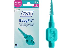 TePe EasyFit Mellanrumsborste, Turkos, Strl S/M, 6-pack | Enkelt sätt att komma igång med att borsta bort plack, Konisk form som passar olika mellanrum, Små till medelstora mellanrum