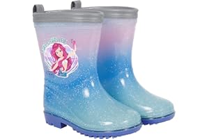 PERLETTI Bottes de Pluie Fille Petite Sirène - Bottines Fillette Little Mermaid Rose et Vert Matériau PVC Imperméable - Galoches Chaussures Semelle Antidérapante Détails Réfléchissants