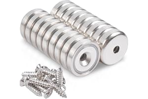MAGXCENE 18 Stück Neodym Magnete Extra Stark 10 KG Kraft 20 X 7 mm mit Loch und Kapsel, Senkkopf-Topfmagnet mit Schrauben und Stahlkissen, Magnete Stark für Küchen, Badezimmer, Büros, Schule