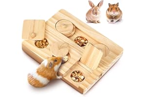 Bohrma Meerschweinchen, Kaninchen, Chinchilla, Hamster, Ratte - 6 in 1 Holz-Futtersuch-Puzzle-Spielzeug-Set für kleine Nager