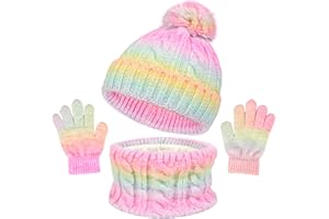 Mayoii Kids Hat Scarf Gloves Set – 3-in-1 Winter Knitted Hat Scarf and Gloves Set for Kids with Pom Pom Beanie, Neck Warmer & Mittens for Boys Girls Aged 3–10