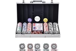 VEVOR Kunststoff Pokerchip-Set, 300-teiliges Pokerset, Komplettes Pokerspielset mit Alu-Pokerkoffer, Karten, Knöpfe und Würfel, Komplett Set 7-8 Spieler für Texas Hold'em, Blackjack, Glücksspiel usw.