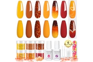 Lavender Violets 12 Pcs Dip Powder Nail Kit Starter 6 Colours Yellow Bright System Free Orange Temperature Change Dipping Powder System Liquid Set with Base & Top Coat Activator Nail Art Manicure M206