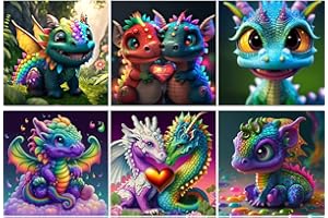 ODIWEN 6 Piezas Diy 5D Diamond Painting, DIY 5D Kits de Pintura de Diamantes, Punto de Cruz Diamante,5D Diamond Pintura Fotos de Pterosaurios,Manualidad en 5D,Diy Pintura Diamante Taladro Completo Kit