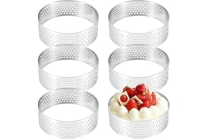 Huybaa 6 Pezzi 8 cm Anello Microforato Crostata, Rotondi per Torte, Stampo Rotondo Forato in Acciaio Inox 430, Anello Traforato per Crostate Pasticceria Mini Torte Mini Pizze Muffin