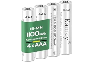 KAMCY Batterie ricaricabili AAA/Micro, 1100 mAh - Pile ricaricabili AAA HR03 NiMH da 1,2V - 1500 Ricariche, ad alta capacità, pre-caricate, pro, Confezione da 4