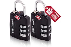 OW-Travel Candado maleta TSA: Indicator De Alerta Abierta. Candado numerico 3 Digitos. Candado Combinacion Taquilla. Candados para mochilas. Candado Taquilla Gimnasio. Candado seguridad Negro 2