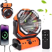 Ventilatore Portatile Da Campeggio Con Luce LED COPPA – Ricaricabile 4400 MAh, 3 Velocità, 4 Luminosità, Rotazione 270°, Gancio - 5