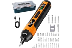 JENABOM Electric Cordless Screwdriver, 3.6V Rechargeable Screwdriver, 5N.m Max Torque, 4-Gear Torque, LED Light, 39 Pcs, Ideal for Daily & Light Industrial Use