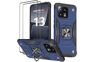 KANSi Hülle für Xiaomi 13, Schutzfolie [2 Stück] Silikon TPU Hart PC Handy Hüllen 360 Grad Drehbar Ringhalter Bumper Stoßdämpfung Schutzhülle - Blau