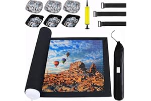 GENOVEGA Puzzle Mat Roll Up for 3000 2000 1500 Pieces Jigsaw Puzzles, Large Portable Pad Table Non-Slip Board Saver Mats with 6 Sorting Trays, Inflatable Tube, 3 Straps, Keeper Storage Bag, Adults Kids Gifts