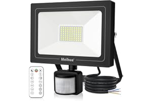 MEIHUA LED Strahler mit Bewegungsmelder Außen, 50W 4300LM 6500K Superhell LED Aussenleuchte Fluter mit Fernbedienung, IP66 Wasserdicht Außenstrahler 4 Modi Scheinwerfer für Hof, Garten, Garage