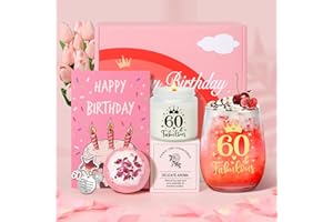 Tecanne 60th Birthday Pamper Gift Set for Women - Personalised Glass Wine Glass, Gin Gift Box for Retirement - For Mum, Grandma, Sister, Best Friends