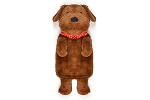 Habigail Hot Water Bottle with Novelty Plush Super Soft Cover Premium Natural Rubber 1 Litre Hot Water Bag - Helps Provide Warmth and Comfort - Bottle & Cover (Dog Handkerchief)