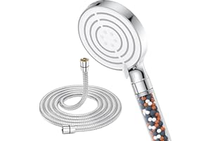 Soffione Doccia,SREWOHS Doccino per Doccia con tubo 1.8M, Soffione doccia Alta Pressione Anticalcare, Filtro Soffione Doccia Grande (⌀120 mm) con 6 tipi di,Doccia con potente de pulverización y pausa