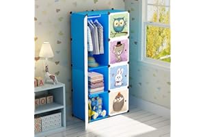 ‎BRIAN & DANY BRIAN & DANY Erweiterbares Kinderregal Kinder Kleiderschrank Stufenregal Bücherregal mit Türen, tiefere Fächer als normal (45 cm vs. 35 cm) für mehr Platz, 75 x 47 x 147 cm Blau