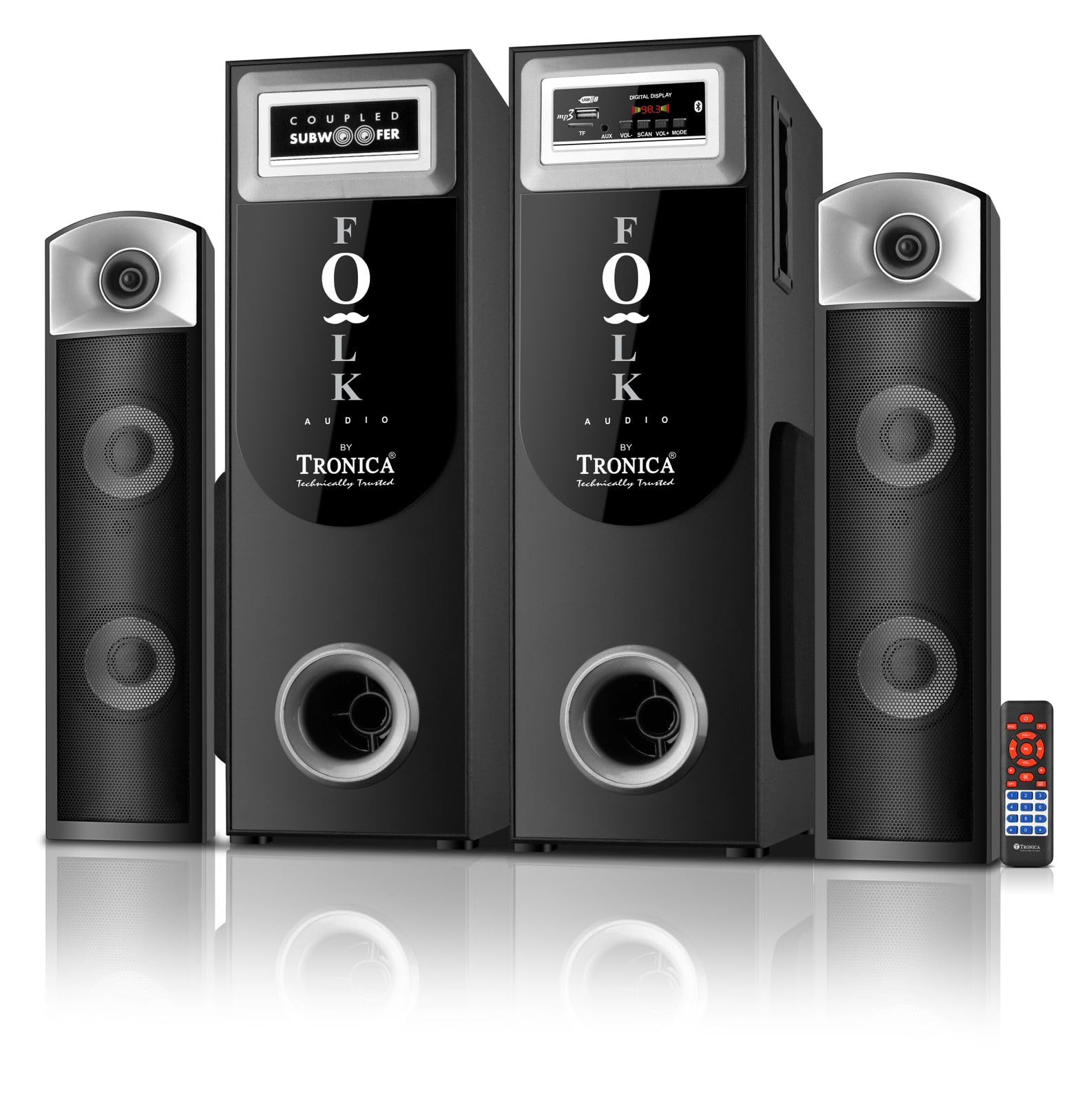 TRONICA Folk Audio Coupled SubWoofer 85W DigniFi Bluetooth Home Theater System 2.1 with FM/AUX/Pen Drive/Smart TV Support & Remote