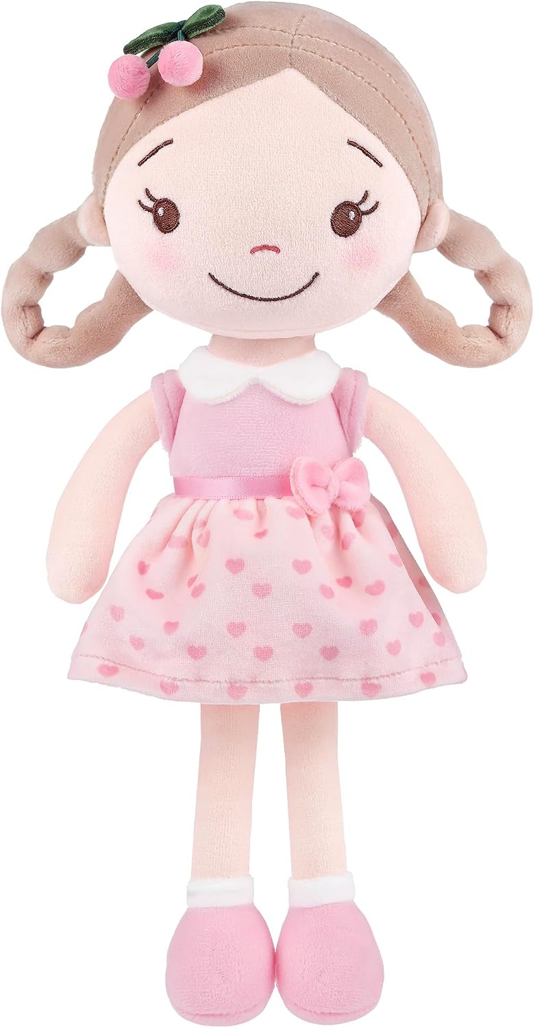 GAGAKU Muñecas Trapo para Niñas 30cm Tela Suave Ángel Guardián Regalo de Bautizo para Niña con Alas Peluche Amuleto de la Suerte para Niños de 1-6 Años- Niña Cereza (Chica Cereza)