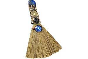 BIBYKIVN Escoba de Altar de Bruja de Cristal - Escoba Mágica Artesanal con Amatistas Naturales para Sanación, Grabada con Símbolos Zodiacales, Ideal para Meditación, Sanación y Yoga (Libra/23 sep–22 Oct)