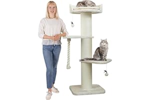 HAPPYPET Premium Kratzbaum Grosse Katzen Stabil 'Freddy' – 150 cm Großer Katzenbaum, Kletterbaum für Maine Coon, Natursisal, 20 cm Dicke Stämme - Creme