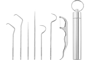 IUDWCG 7 Pcs Set de cure-dents en acier inoxydable, cure-dents portable en titane, réutilisable, imperméable, élimine les taches sur les dents, cure-dents de poche pour le camping en plein air