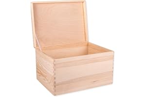 DECOCRAFT Unfinished Wood Box With Lid No Handles For Storage, Decoration, Organisation, Large Natural Wooden Craftsmanship, Rustic Home Decor, 40 x 30 x 24 cm.