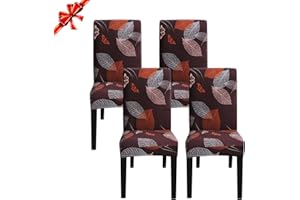Jaotto Coprisedia con Schienale Elasticizzato 4 Pezzi,Fodere per Sedie da Pranzo Lavabile Universale Estraibile,Moderno Vestisedia per Cucina, Casa Ristorante(Foglie Marrone)