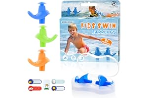 Hearprotek Swimming Ear Plugs, 3 Pairs Waterproof Reusable Ear Plugs with Cords for Swimming Showering Pool and Other Water Sports Suitable for 6+ Kids(Blue/Orange/Green)