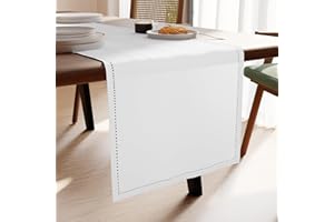 Encasa XO Dining Table Runner 13x91 in | Pure Cotton Hemstitched Design | White - Machine Washable
