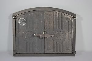SEZAM leichte Doppeltür für Backöfen aus Gusseisen mit Thermometer 500 °C - mit Türriegel, halbrund, Pizzaofentür - Brotofen - Steinofentür, 48 x 3 x 38 cm, ohne Bemalung