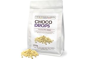 CACAO VENEZUELA DELTA Cacao V Delta Pepitas de Chocolate Blanco 250g Para Repostería - Chips de Chocolate para Hornear y Topping - 24% de Cacao No GMO, Sin Gluten, Premium, Puro, Natural