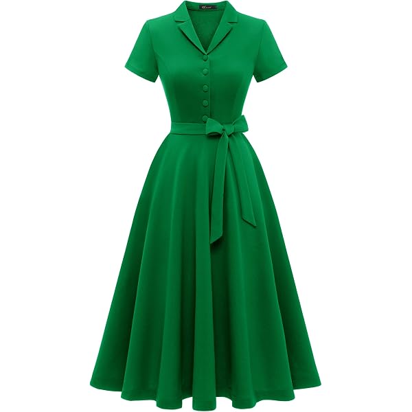 Wellwits Robe Cocktail Vintage 1940 Femme – Nœud Papillon & Dos Col Goutte D’Eau, Taille Haute