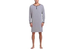 Sykooria Camisón de Hombre Algodón Pijama de Manga Larga Camisetas de Pijama para Hombre