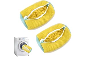 NVBBN Schuhbeutel Waschmaschine, Schuhwaschbeutel Waschmaschine, Schuh Waschbeutel für Waschmaschine, Shoe Wash Bag, Wiederverwendbarer Wäschenetz Schuhe mit Reißverschluss (Gelb*2)