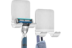 Caianwin 2 sztuk haki naklejki ze stali nierdzewnej - uchwyt do golenia prysznic ze stali nierdzewnej bez wiercenia, uchwyt brzytwy naklejki nadaje się do ściany łazienka sufit kuchnia(srebrny)