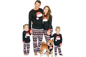 IFFEI Christmas Pyjamas Matching Family Pajamas Sets Xmas Pjs Letter Print Tops and Plaid Pants Sleepwear Nightwear for Women Men Kids Baby Pet