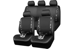 CAR PASS® Set completo di coprisedili per auto in pelle con strass, impermeabili e durevoli, con cerniera, universali, adatti al 95% per auto, con striscia glitterata e scintillante, per donne carine,